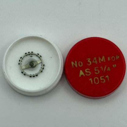 AS 1051 Balance Wheel Complete And Spring 5¼’’’ 34 M Watch Movement Parts NOS