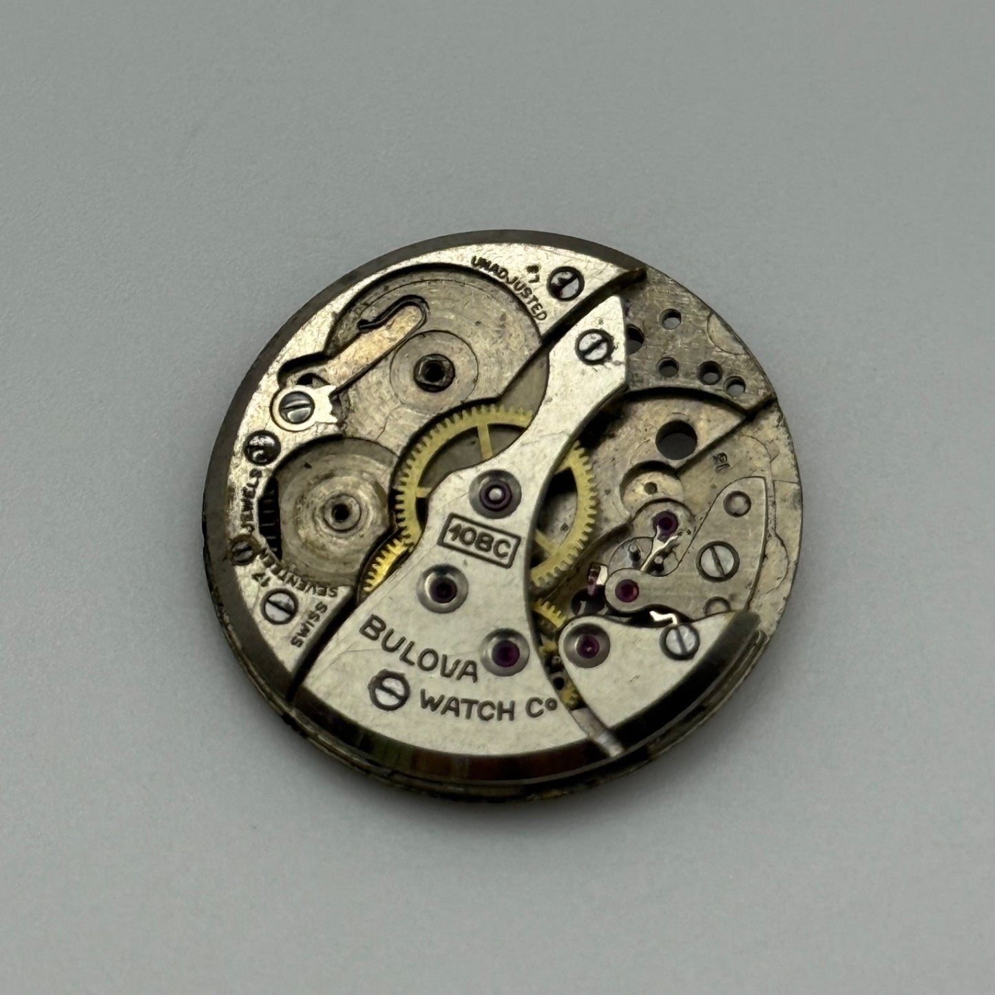Bulova 10BC Watch Movement Manual Wind Vintage Swiss For Parts Or Repair 23.6mm