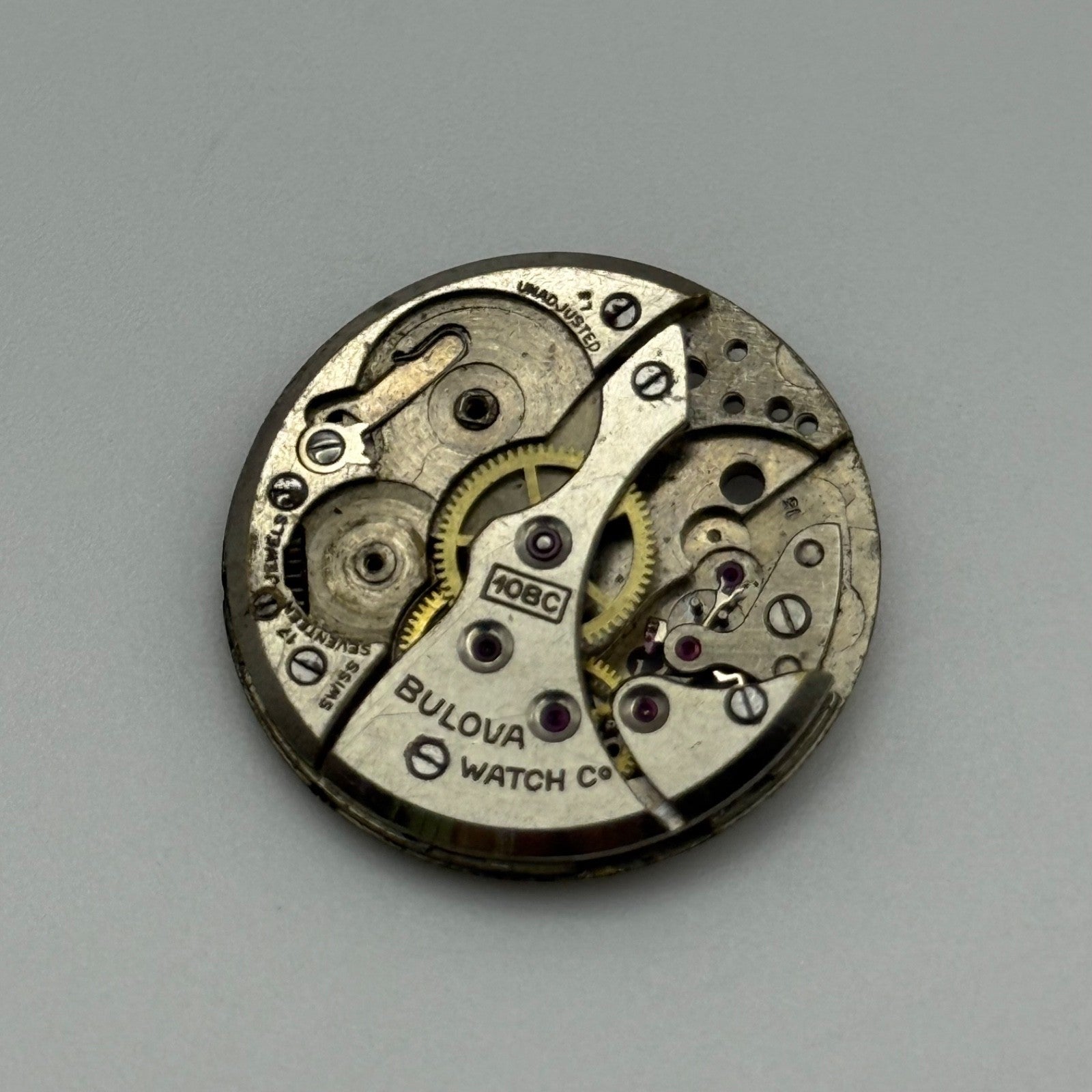 Bulova 10BC Watch Movement Manual Wind Vintage Swiss For Parts Or Repair 23.6mm