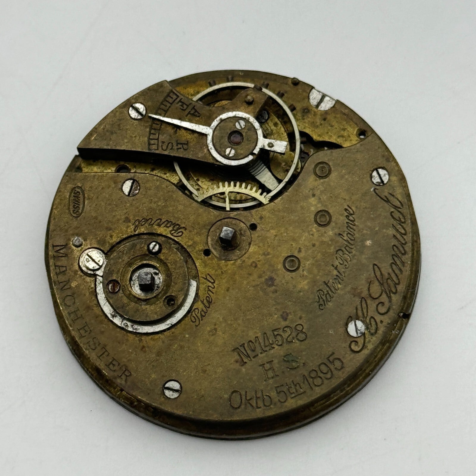 42.2mm Antique H Samuel Manchester Patent Balance Pocket Watch Movement PARTS