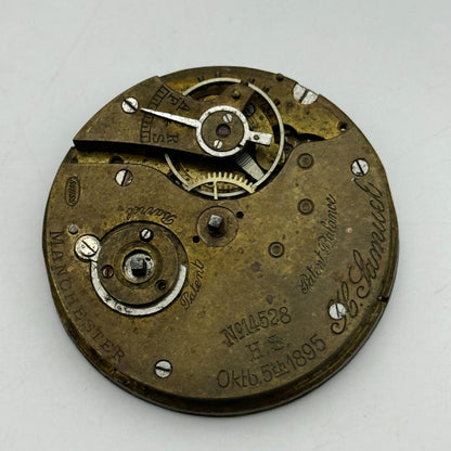 42.2mm Antique H Samuel Manchester Patent Balance Pocket Watch Movement PARTS