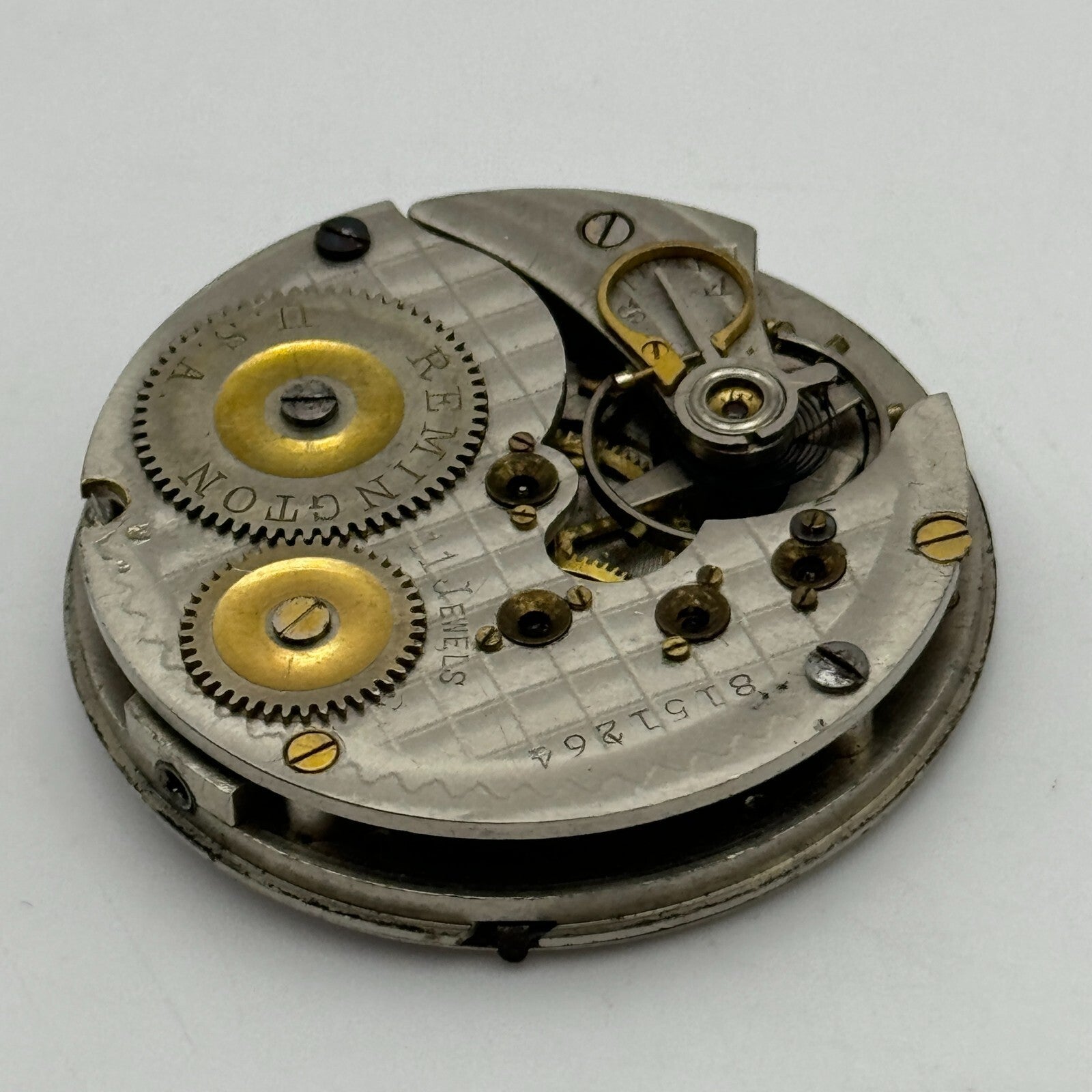 43.1mm Antique Remington USA 11 Jewels Hunter Pocket Watch Movement PARTS SPARES