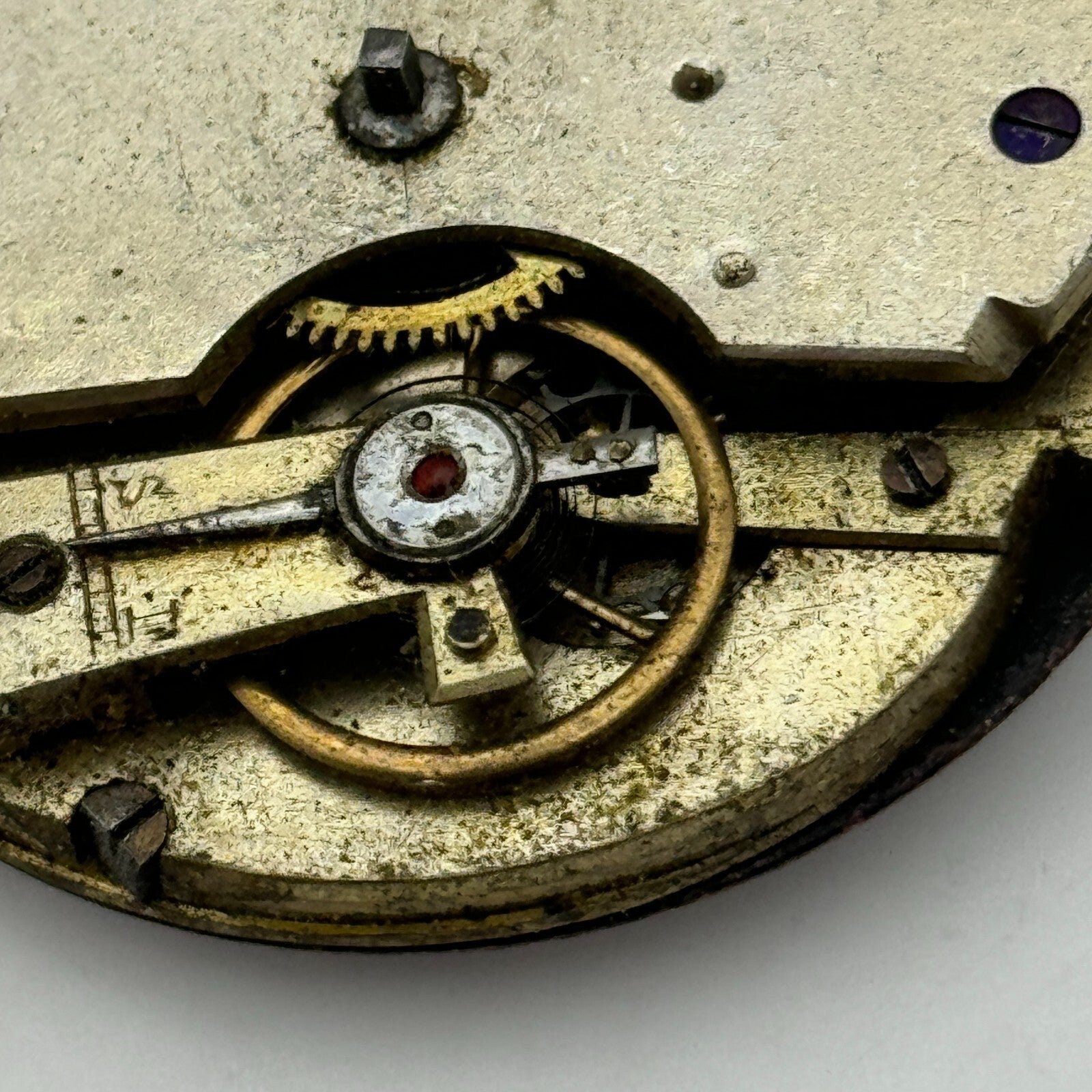 47.6mm Antique Unidentified Key Wound Pocket Watch Movement Dial PARTS REPAIR