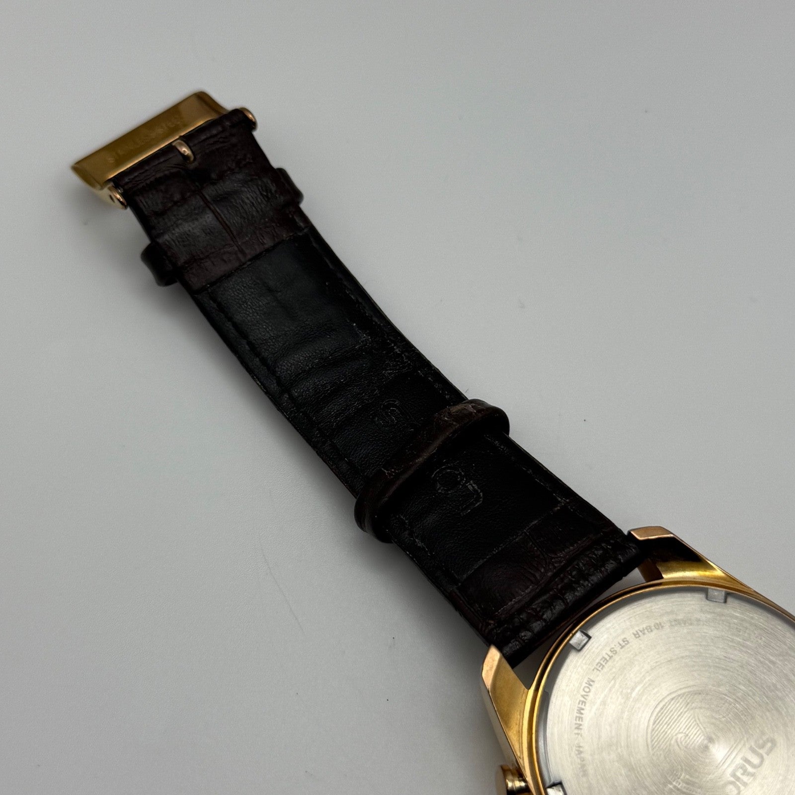 Lorus Chronograph Mens Watch 100M Quartz VD53-X024 Leather Strap 43mm Japan