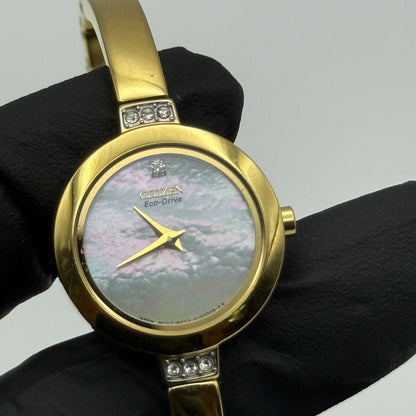 Citizen Eco-Drive Ladies Quartz Watch MOP Dial Gold Tone Japan 21mm PARTS REPAIR