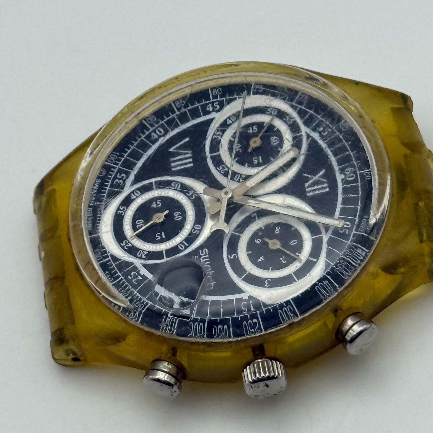 37.4mm Vintage 1996 Swatch Shiny Start SCK407 Chronograph Watch UNTESTED PARTS