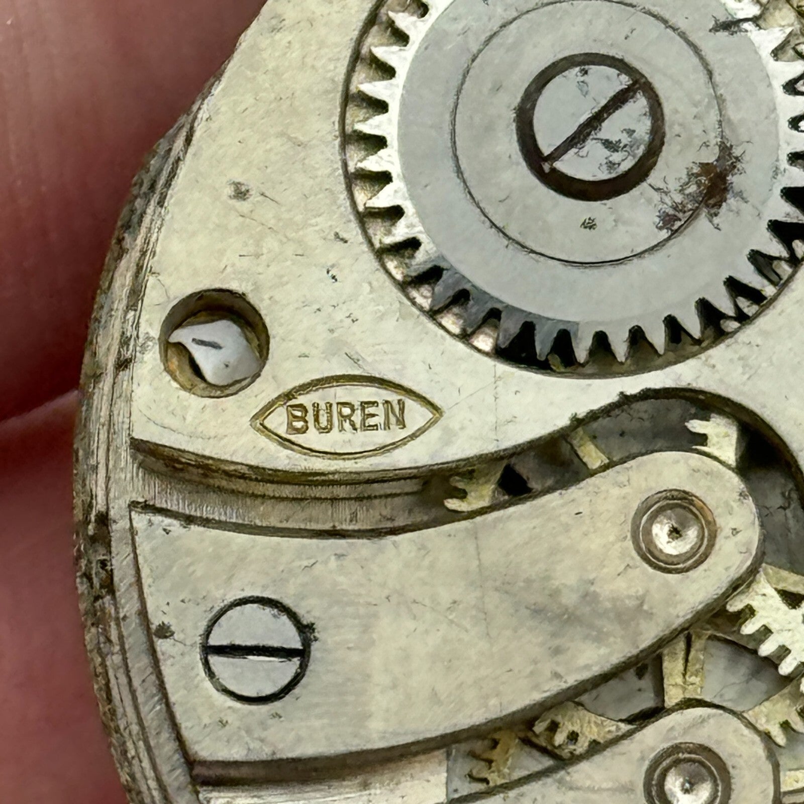 43mm Buren 7 Jewels Sub Seconds Swiss Vintage Hunter Pocket Watch Movement PARTS