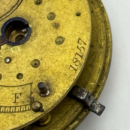 Fusee Pocket Watch Movement Antique English Key Wound Parts Repair Spares 46.4mm