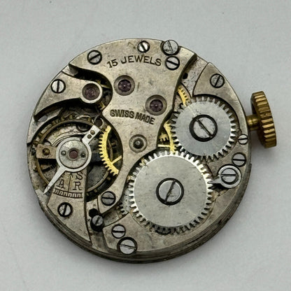 23.6mm Unidentified 15 Jewels Manual Wind Watch Movement Swiss Vintage PARTS