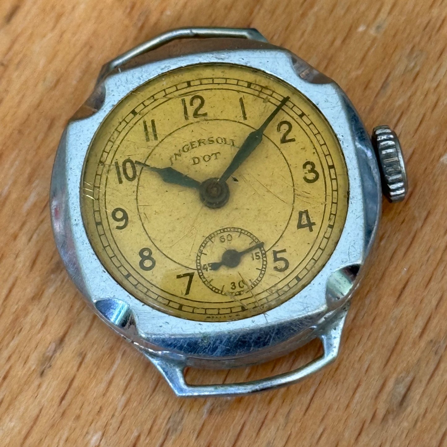 25mm Vintage Ingersoll Dot Nickel Chromium Swiss Manual Wind Watch PARTS REPAIR