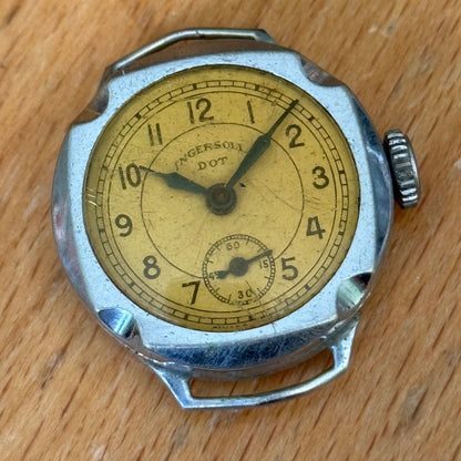 25mm Vintage Ingersoll Dot Nickel Chromium Swiss Manual Wind Watch PARTS REPAIR