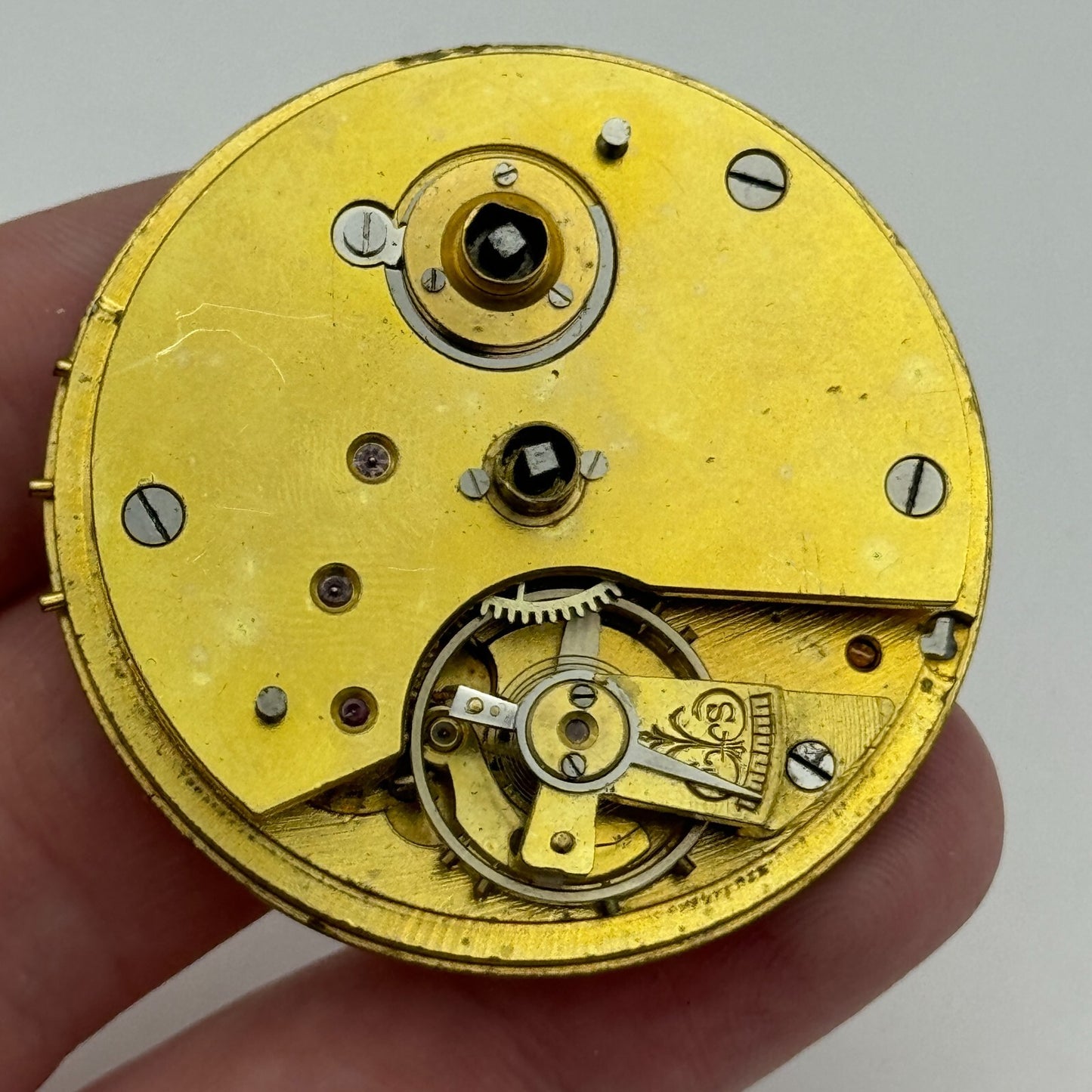 46.4mm Antique H Stone Leeds Balance Ok Key Wound Pocket Watch Movement PARTS