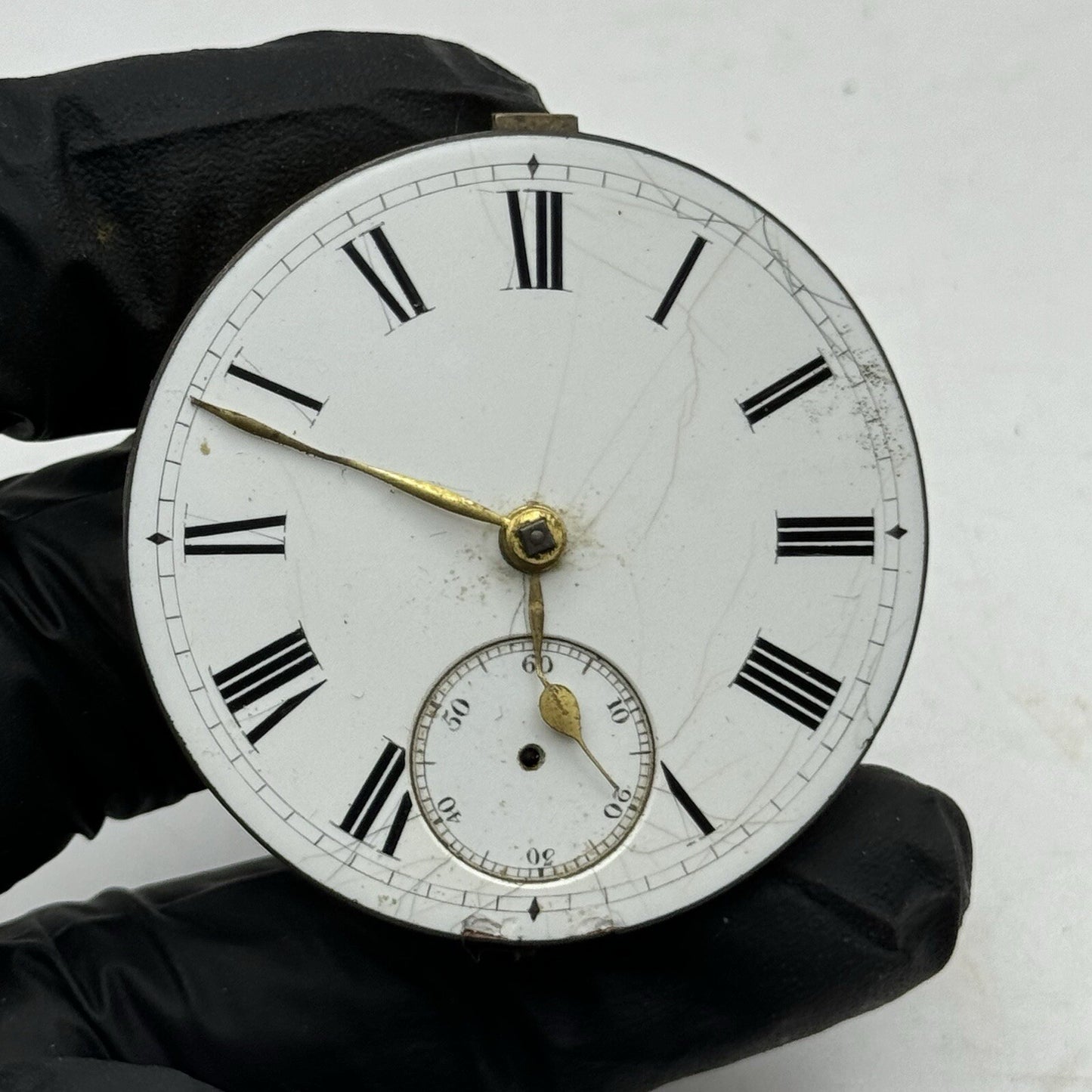 44.7mm Unidentified White Dial Porcelain Pocket Watch Movement Dial FOR PARTS