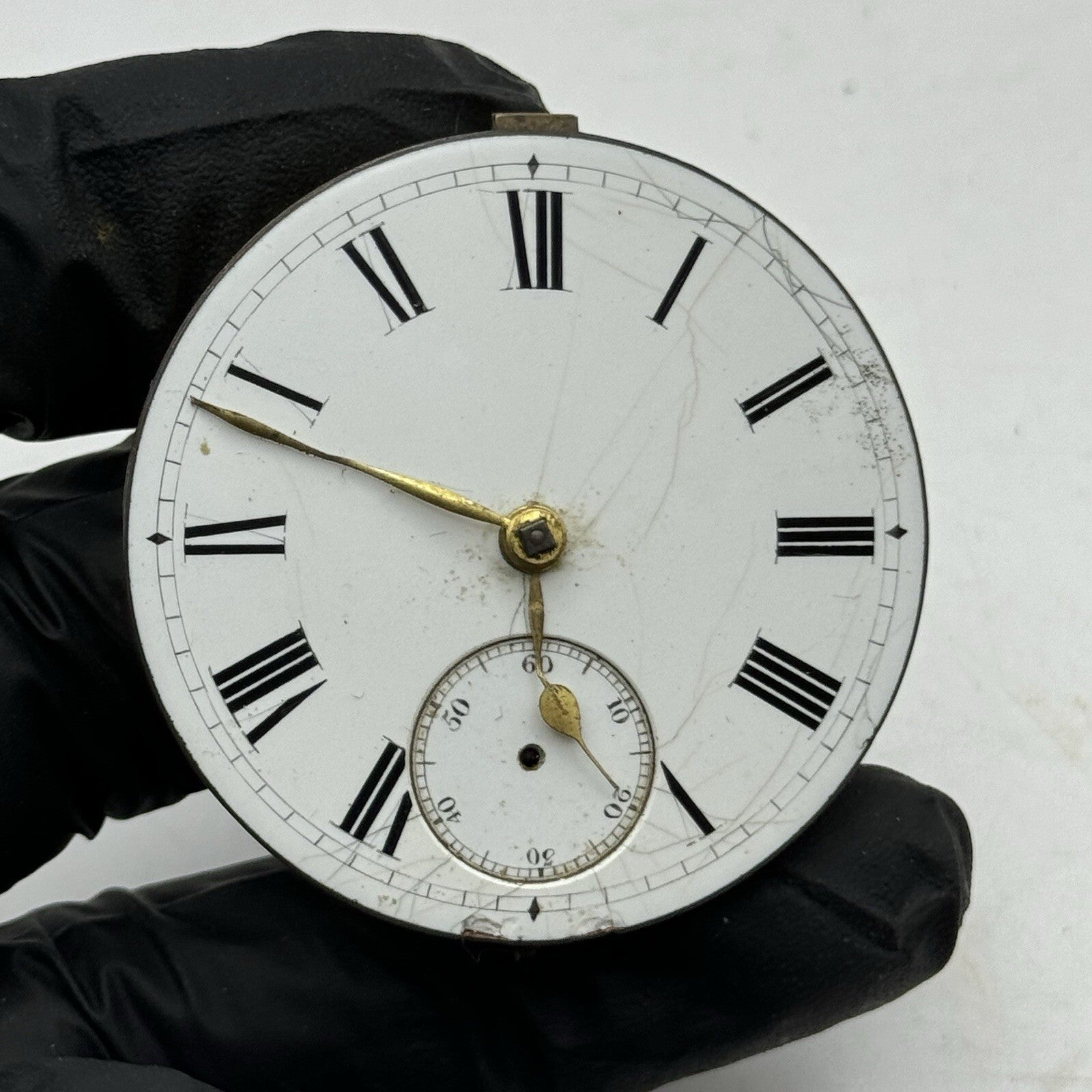 44.7mm Unidentified White Dial Porcelain Pocket Watch Movement Dial FOR PARTS