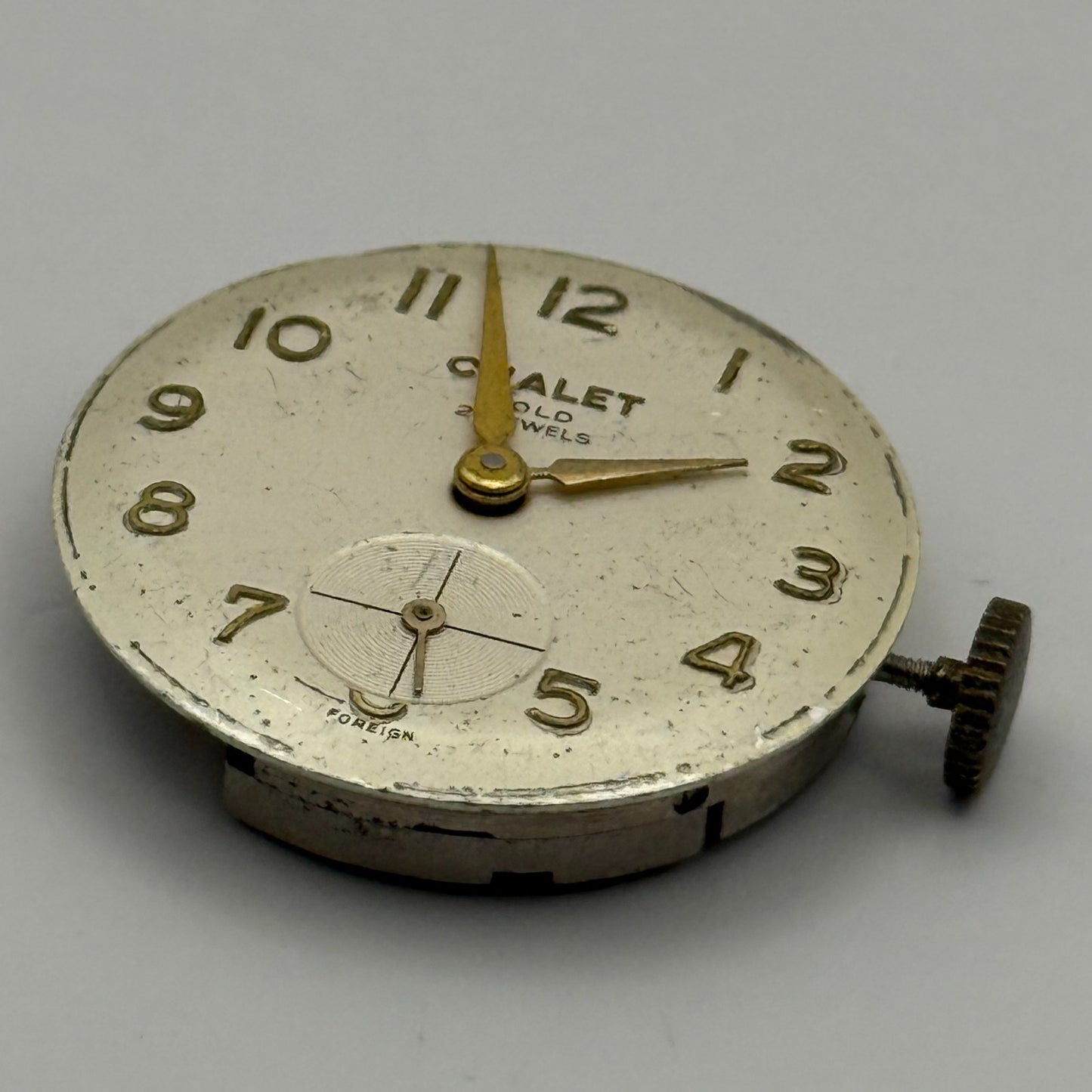 Chalet Gold 21 Jewels Watch Movement Running Manual Wind Vintage Parts 23.3mm