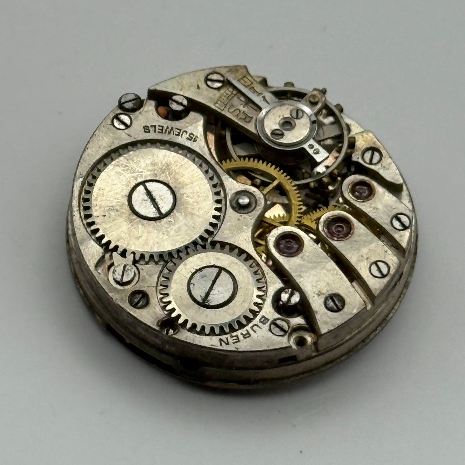 Buren 15 Jewels Trench Watch Movement Manual Wind Vintage Parts Repair 23.5mm