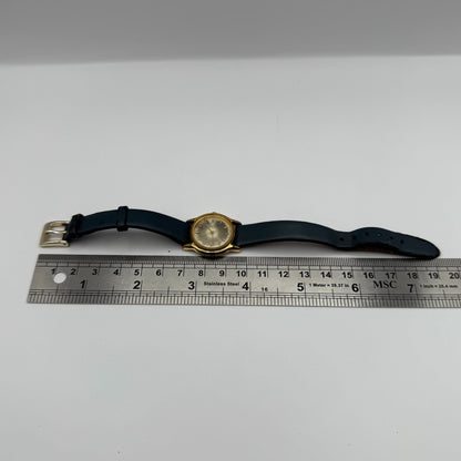 Pulsar Ladies Quartz Watch Date Dial Gold Tone Blue Leather Strap Working 24mm