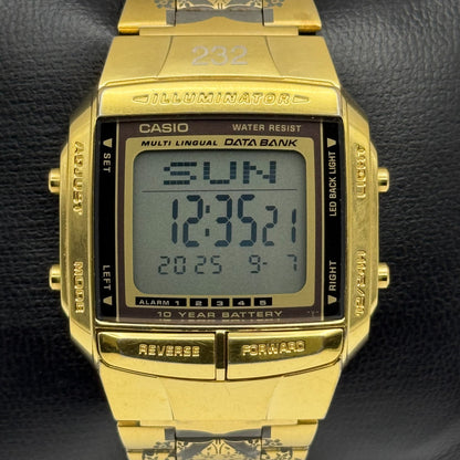 Casio Men’s Illuminator Quartz Watch Data Bank Dual Time Gold Tone Working 35mm