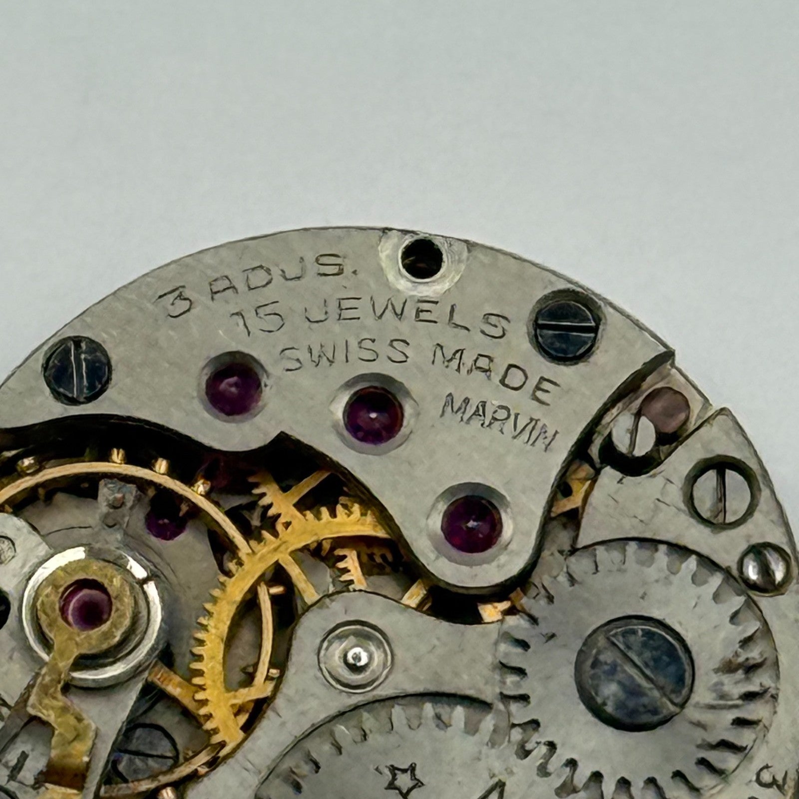 Marvin 310 Watch Movement Manual Wind Vintage Swiss 15 Jewels Parts 19.6mm