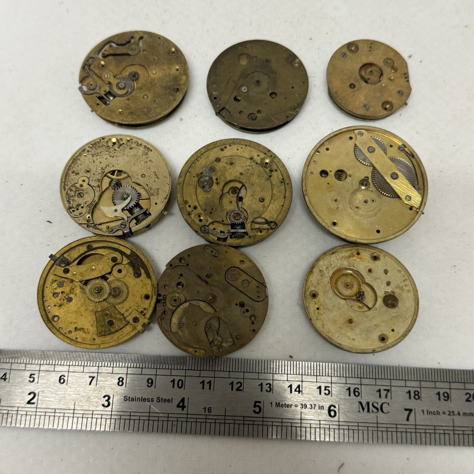9 x Antique Partial Pocket Watch Movements Parts Repair Watchmakers Job Lot