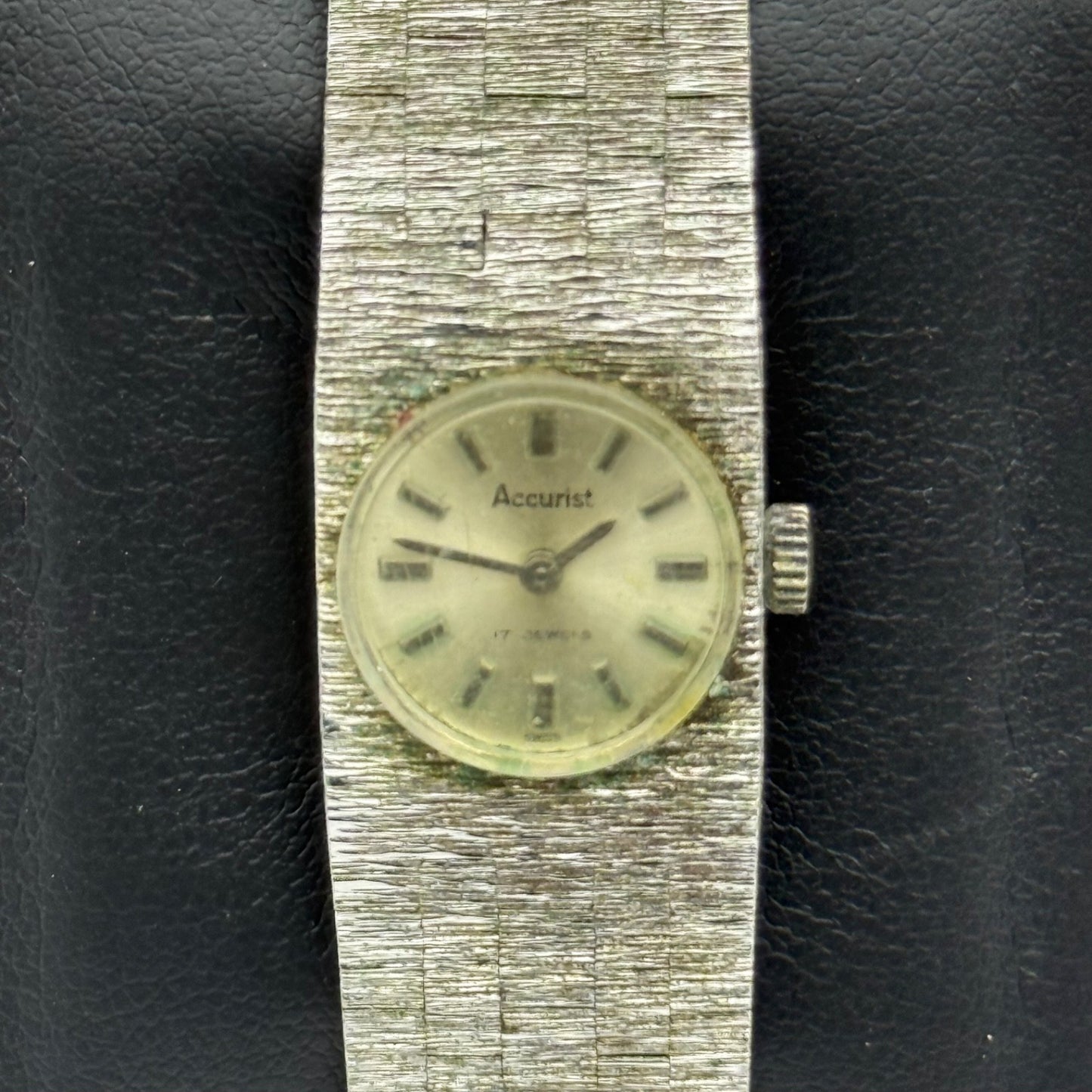 16mm Vintage Accurist 17 Jewels Bark Affect Swiss Manual Wind Watch PARTS REPAIR