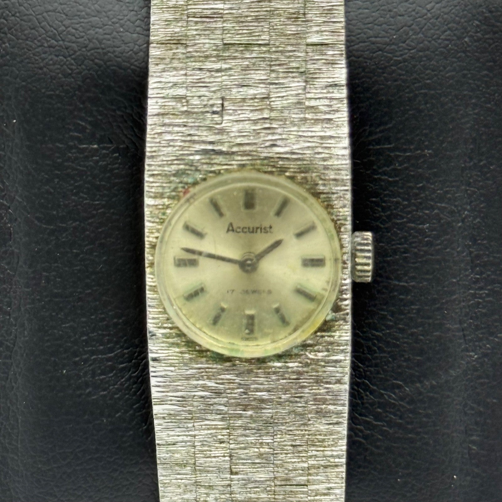 16mm Vintage Accurist 17 Jewels Bark Affect Swiss Manual Wind Watch PARTS REPAIR