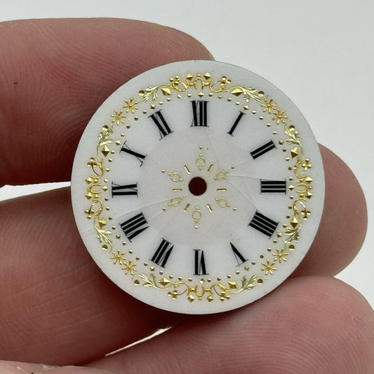 26.8mm Antique Beautiful Porcelain Patterned Pocket Watch Dial Spares Parts