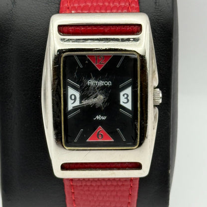 Armitron Now Ladies Quartz Watch Black Dial Red Leather Strap Japan Working 27mm