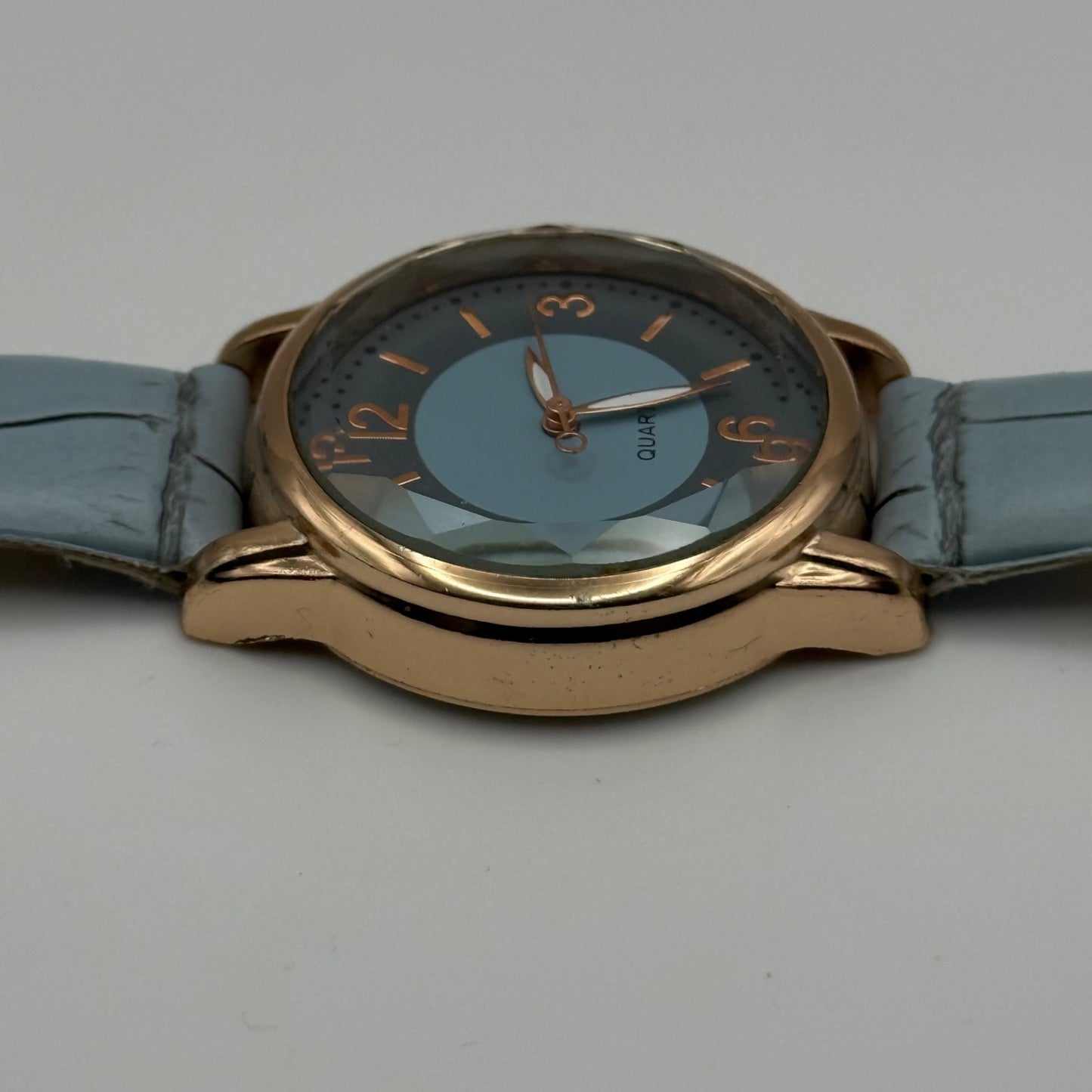 Working Ladies Rose Gold Tone Blue Dial & Strap Seconds Hand 34mm Quartz Watch
