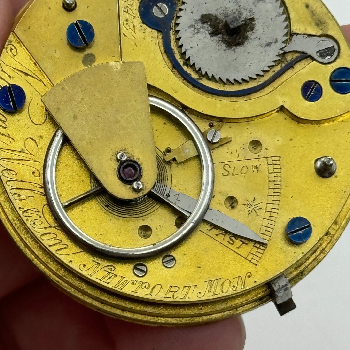 43mm Antique Unusual Nugent Wells & Son Newport Pocket Watch Movement PARTS