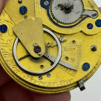 43mm Antique Unusual Nugent Wells & Son Newport Pocket Watch Movement PARTS