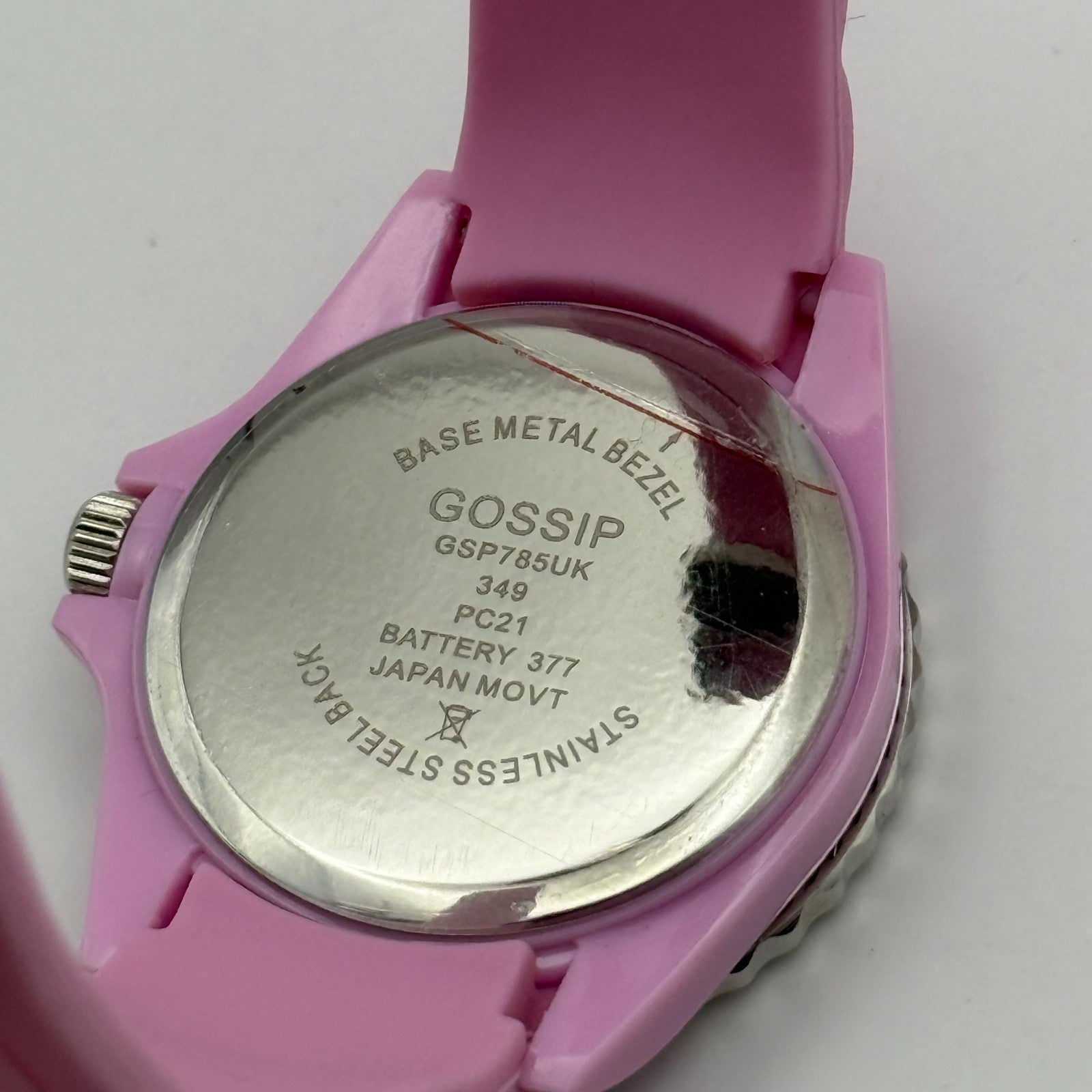 Gossip Ladies Quartz Watch Pink Dial Silver Tone Bezel Japan Working 39mm