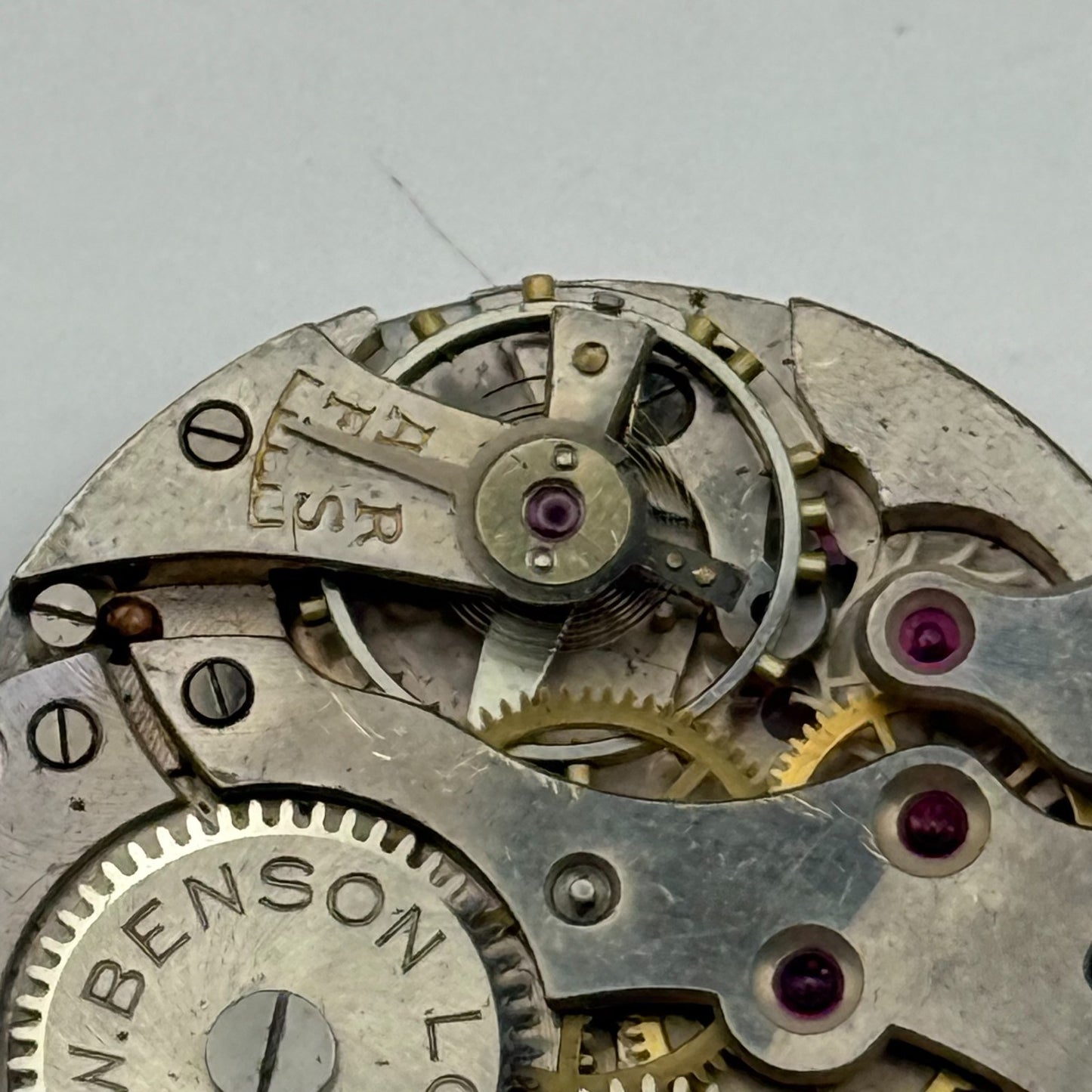 J W Benson Trench 15 Jewels Watch Movement Manual Wind Vintage Parts 27.1mm