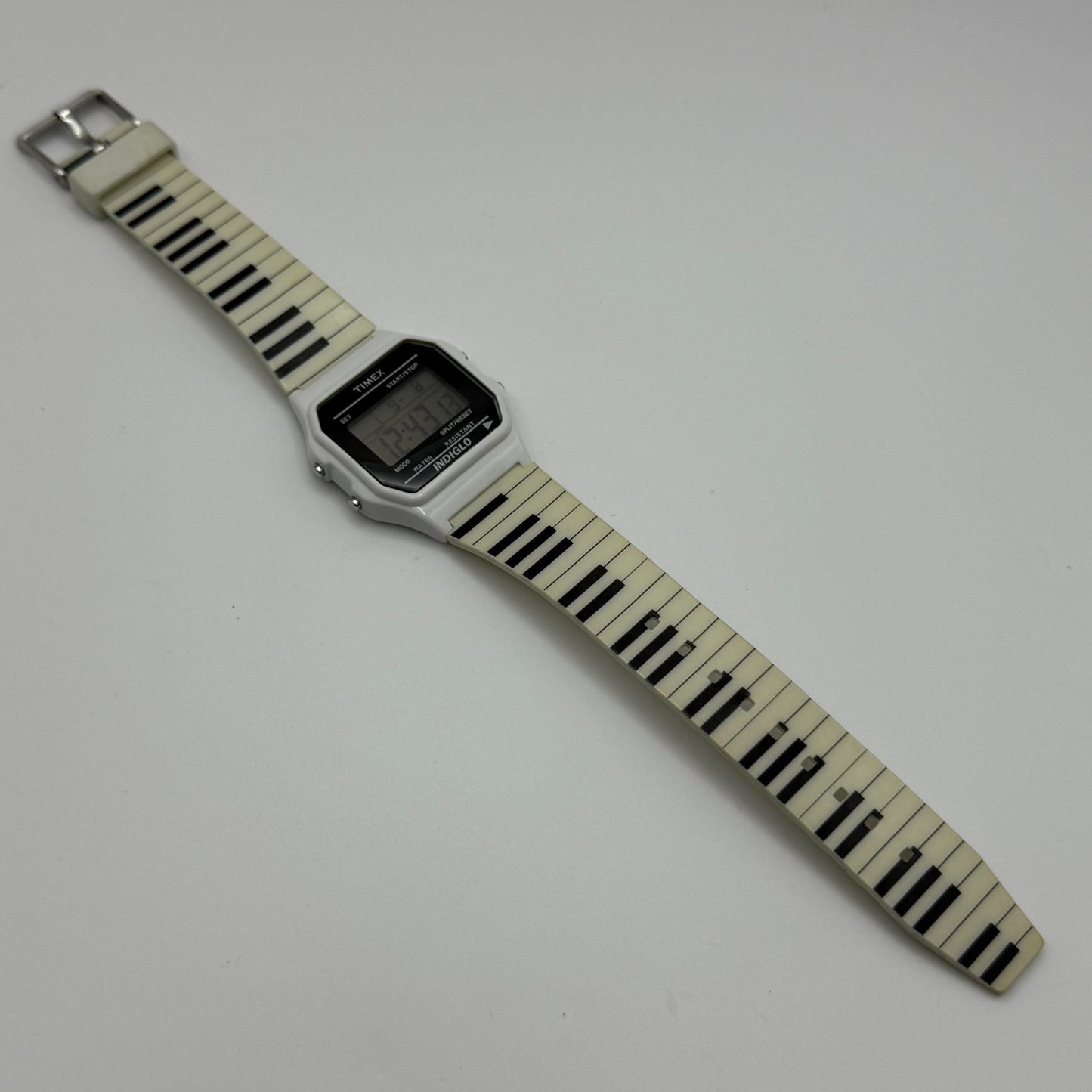 Timex Indiglo Digital Quartz Watch Piano Strap White Black Strap Working 34mm