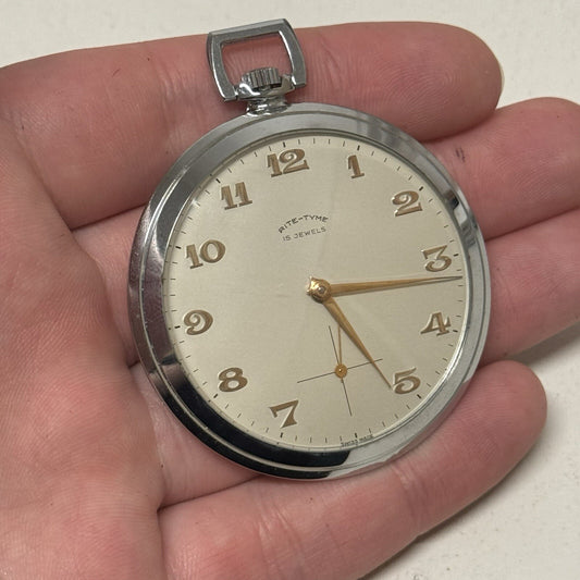 49mm Vintage NEW OLD STOCK Rite - Tyme Open Face Subdial Pocket Watch TO SERVICE