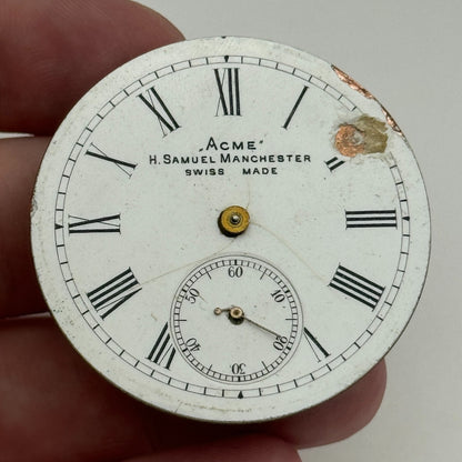 44.1mm Antique H Samuel Manchester Patent Balance Pocket Watch Movement PARTS
