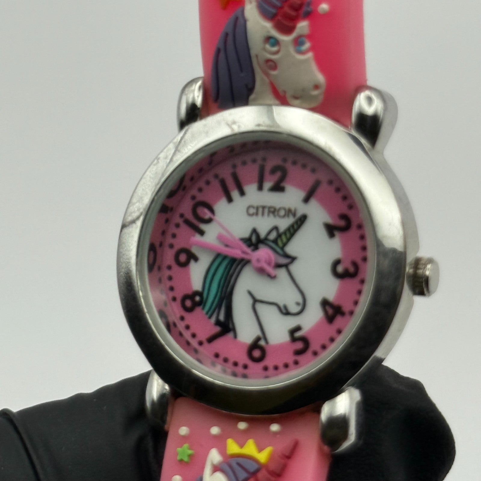 Citron Kids Quartz Watch Unicorn Print Strap Pink Dial Working 27mm New Battery