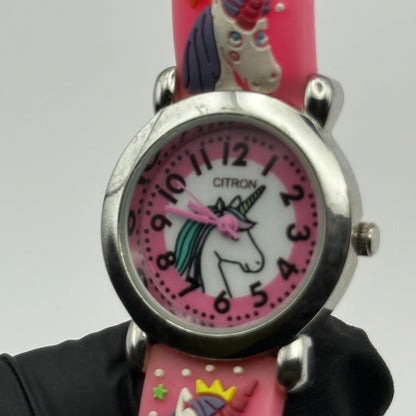 Citron Kids Quartz Watch Unicorn Print Strap Pink Dial Working 27mm New Battery