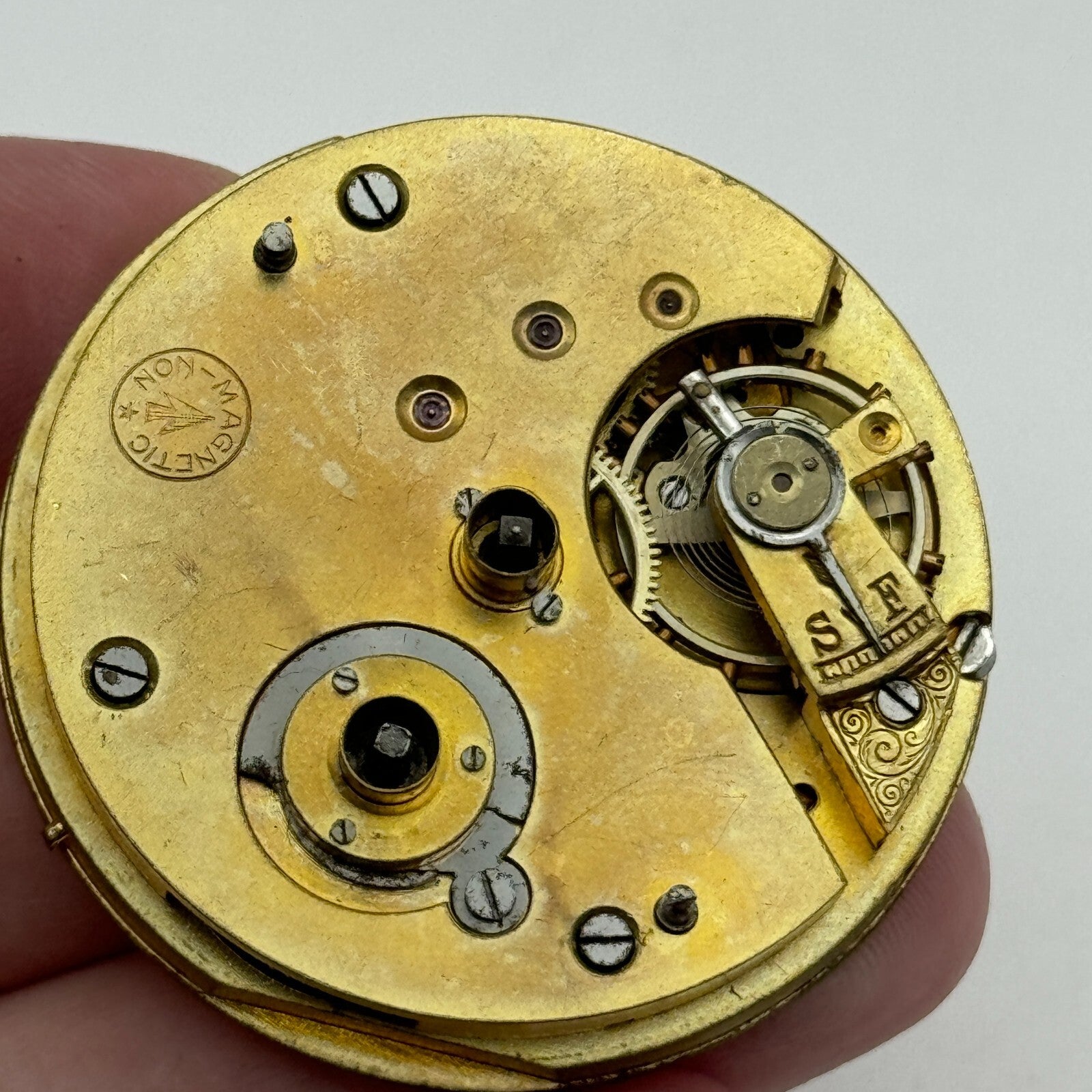45mm Antique Non Magnetic Balance Intact Key Wound Pocket Watch Movement PARTS