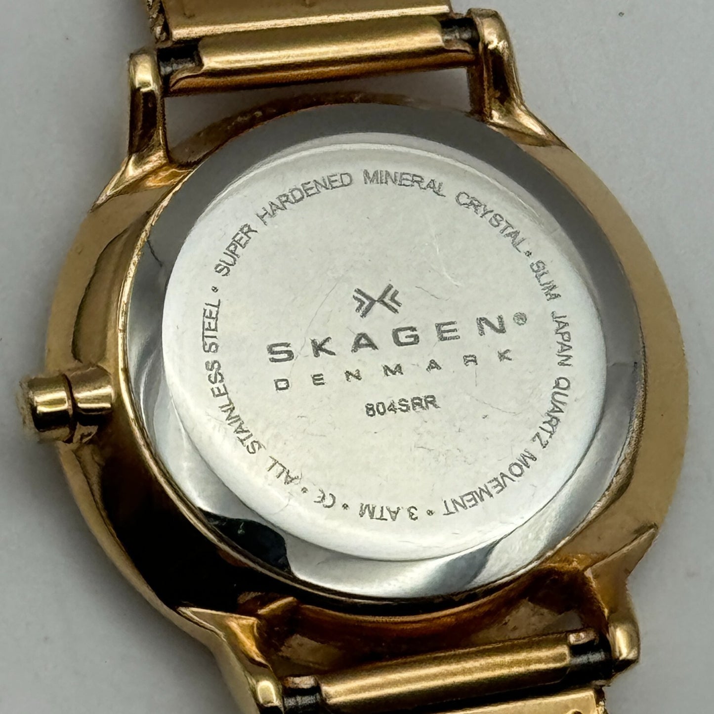 28mm Working Skagen Denmark 804SRR Steel Rose Gold Tone MOP Quartz Watch 8 Inch