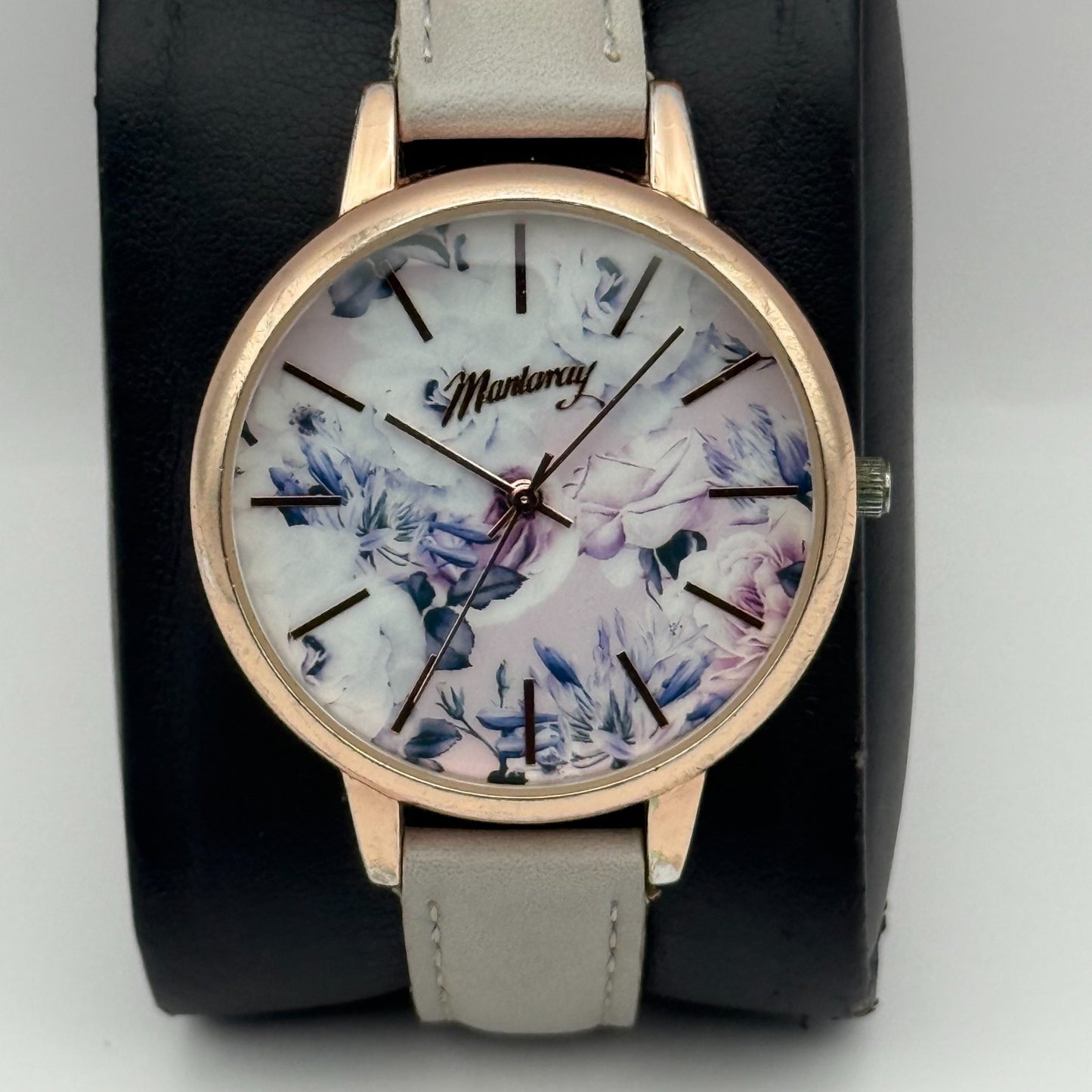 Mantaray Ladies Quartz Watch Floral Design Dial Grey Strap Japan Working 38mm