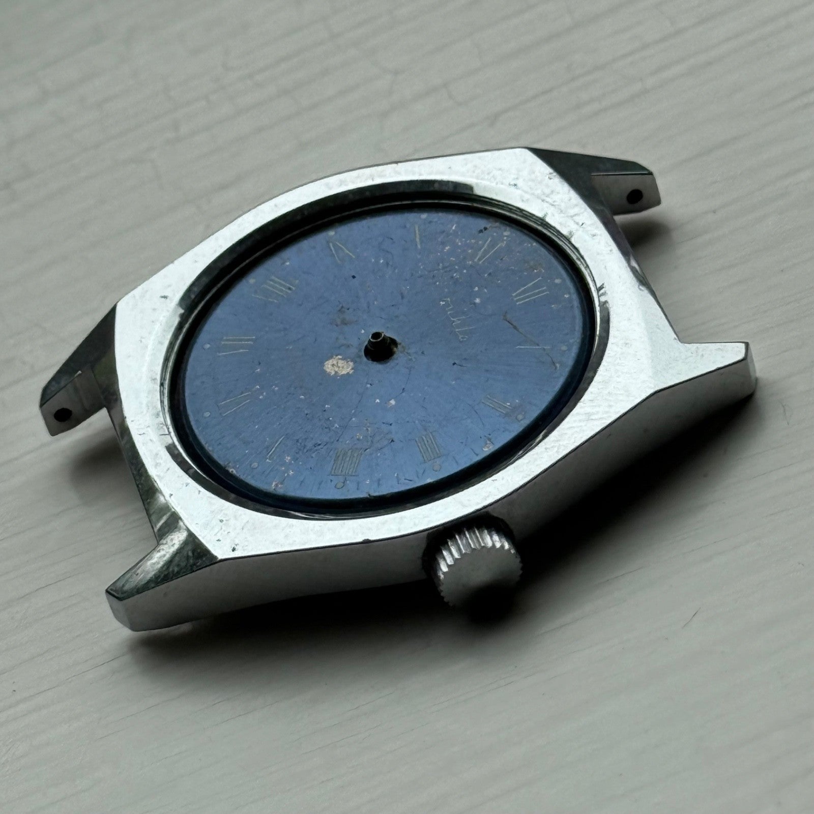 34mm Vintage Ruhla Made In GDR Blue Dial Manual Wind Watch PARTS / REPAIR