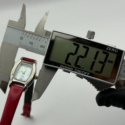 Avon Ladies Quartz Watch Mother of Pearl Dial Red Leather Strap Working 20mm