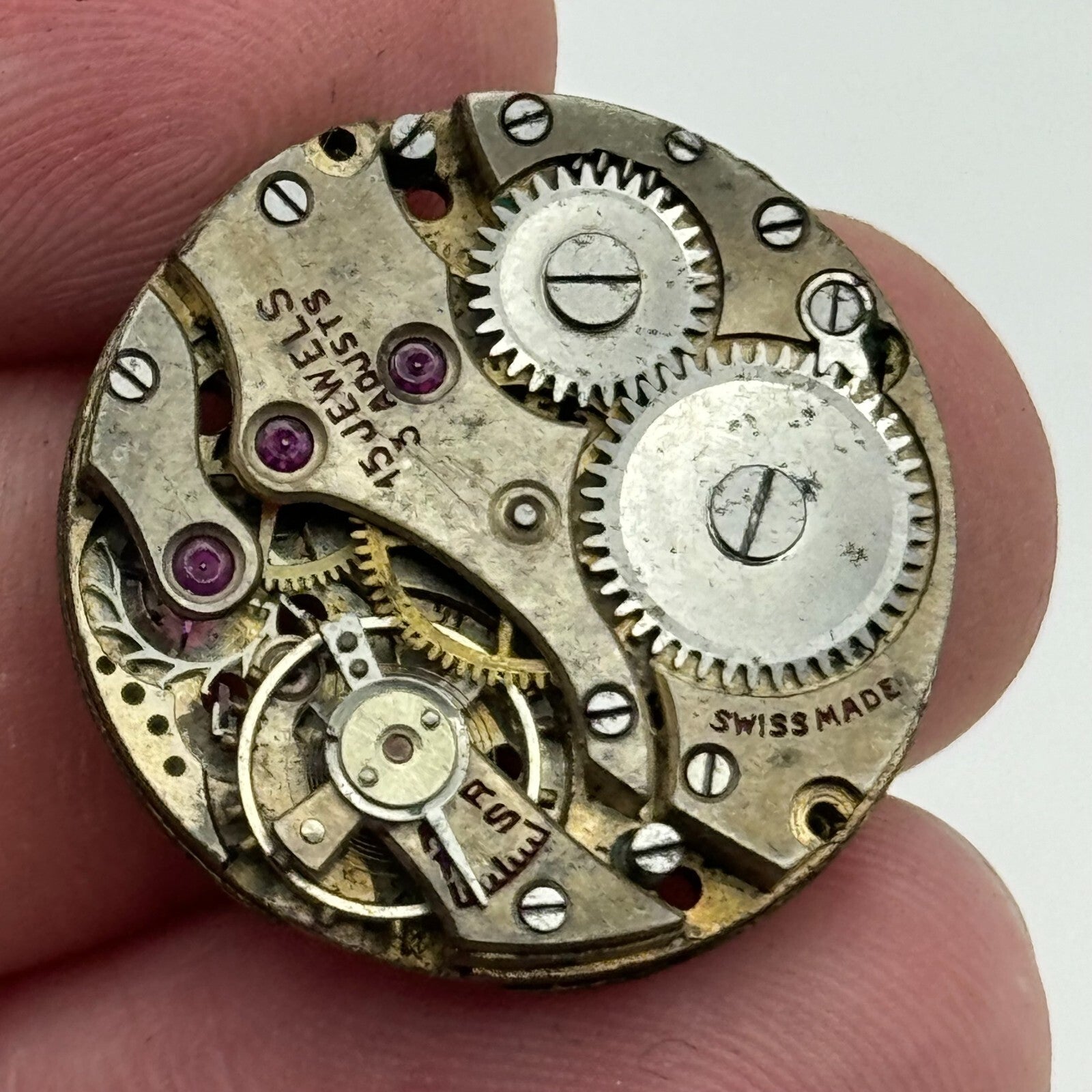 25.8mm AS 340 A Schild Watch Movement And Art Deco Tank Case 15 Jewels PARTS