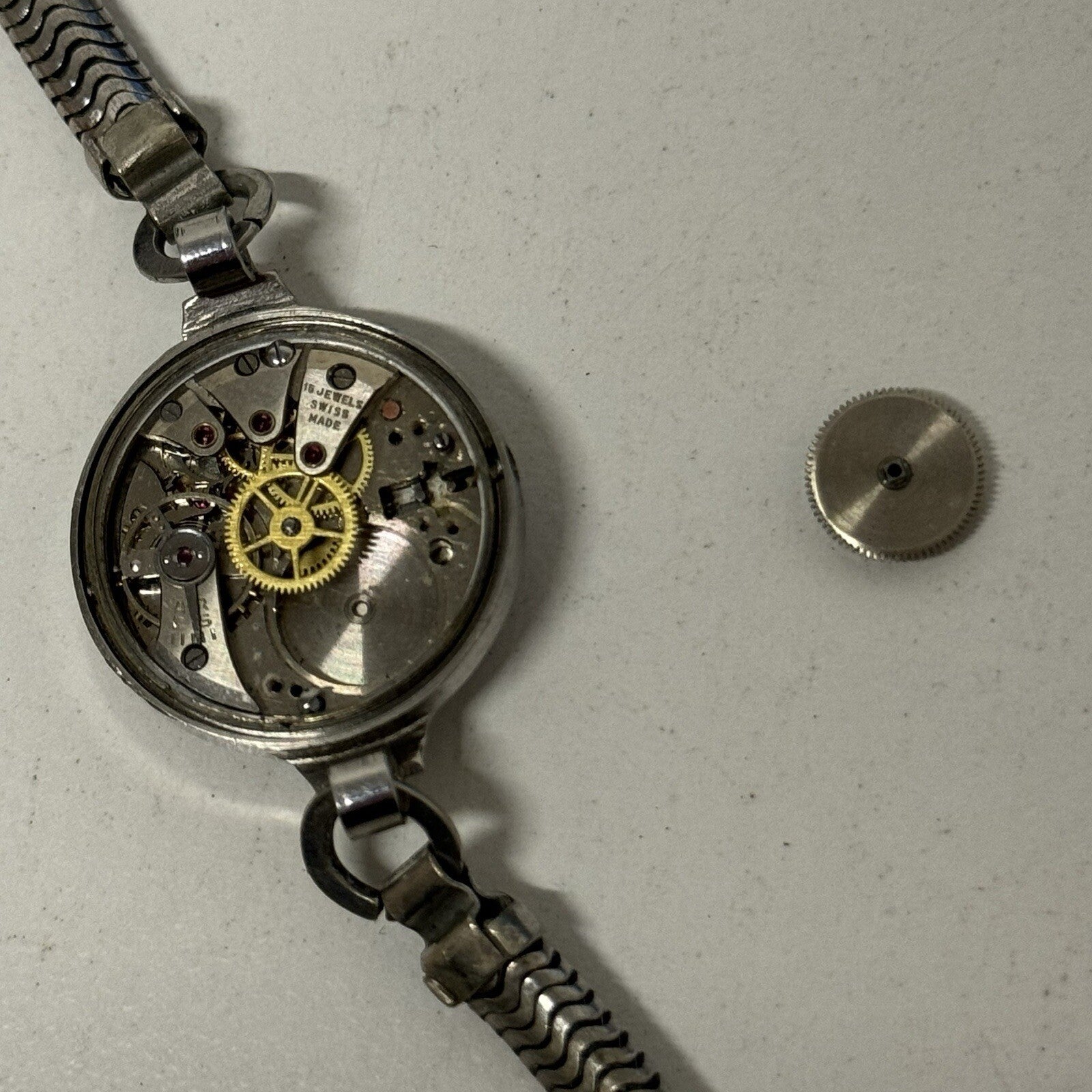 22mm Buren Sub Seconds Netonia Rodium Plated Strap Watch FOR PARTS