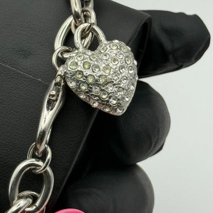 Ladies Quartz Watch Heart Dial Silver Tone Bracelet Stylish Charms Working 28mm