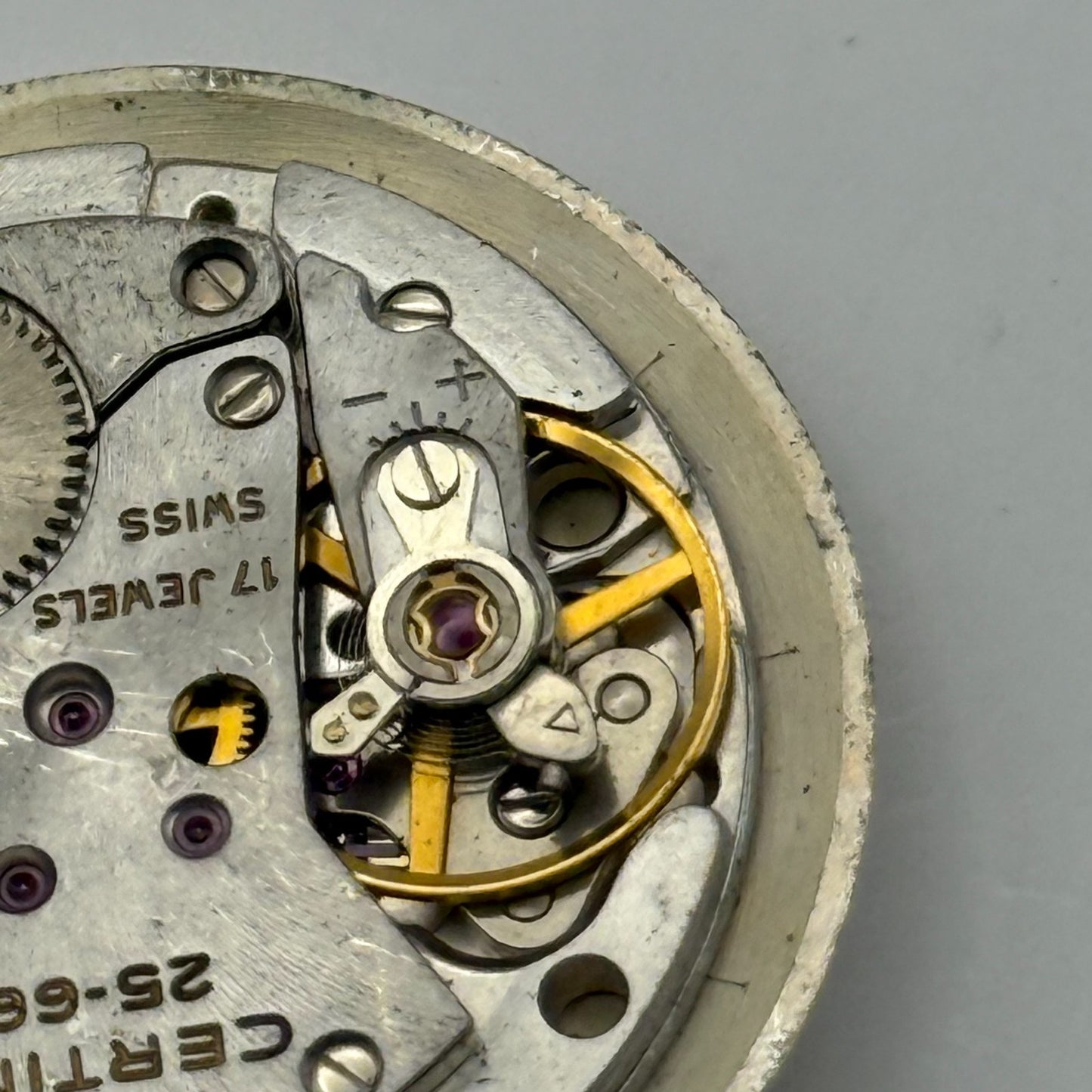 Certina 25-66 Watch Movement Manual Wind Vintage Swiss 17 Jewels Parts 25.8mm