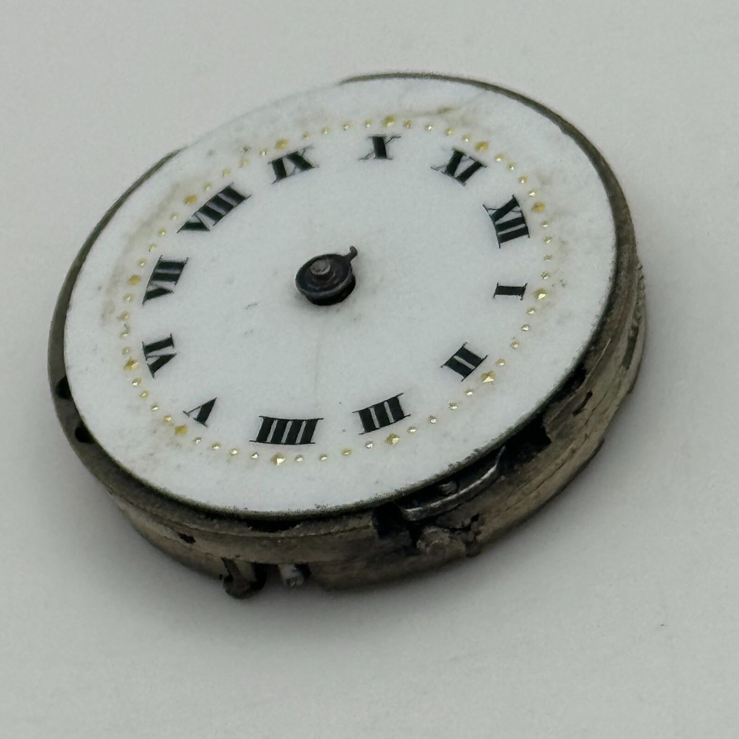 23.7mm Unidentified Swiss Porcelain Dial Trench Watch Movement Manual Wind PARTS