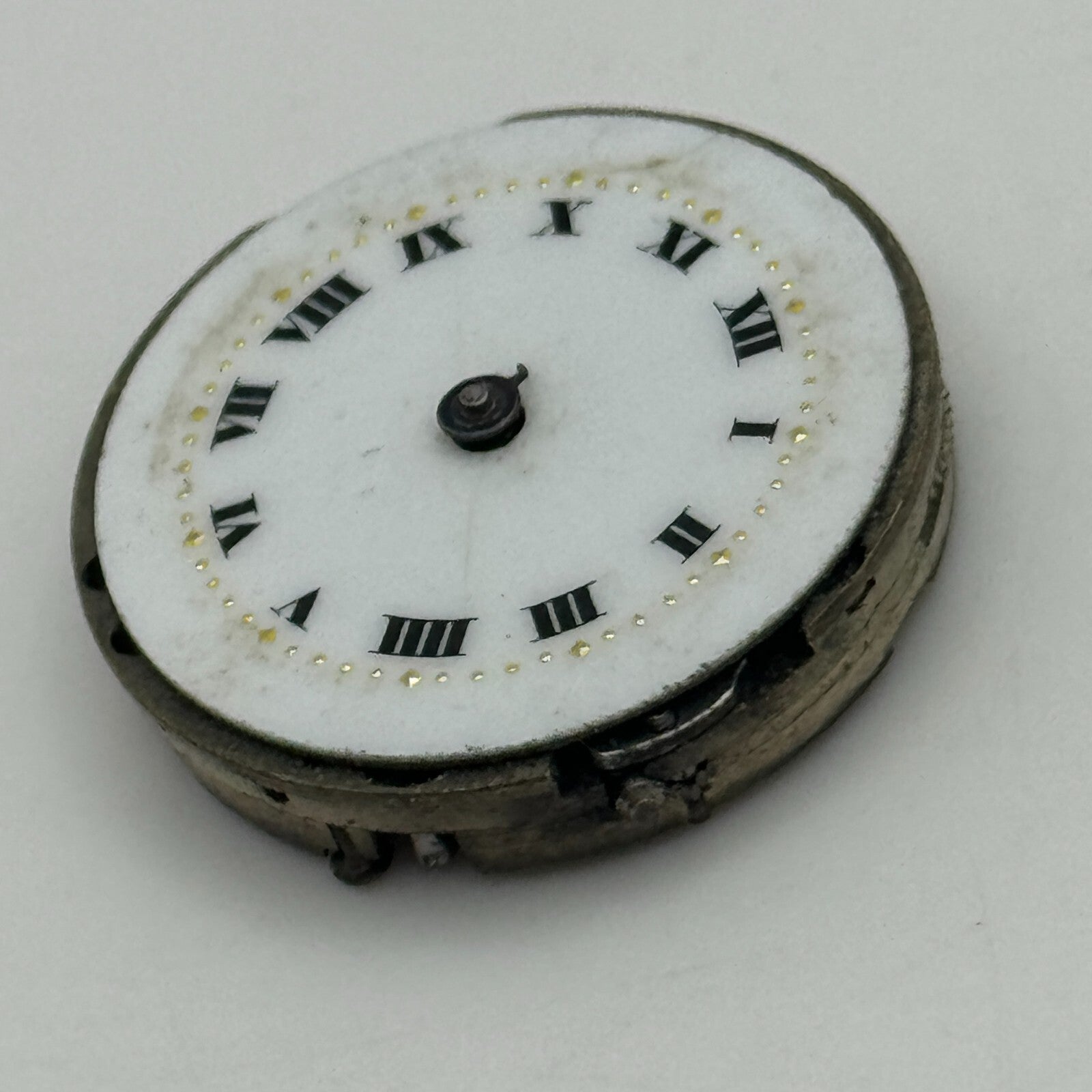 23.7mm Unidentified Swiss Porcelain Dial Trench Watch Movement Manual Wind PARTS