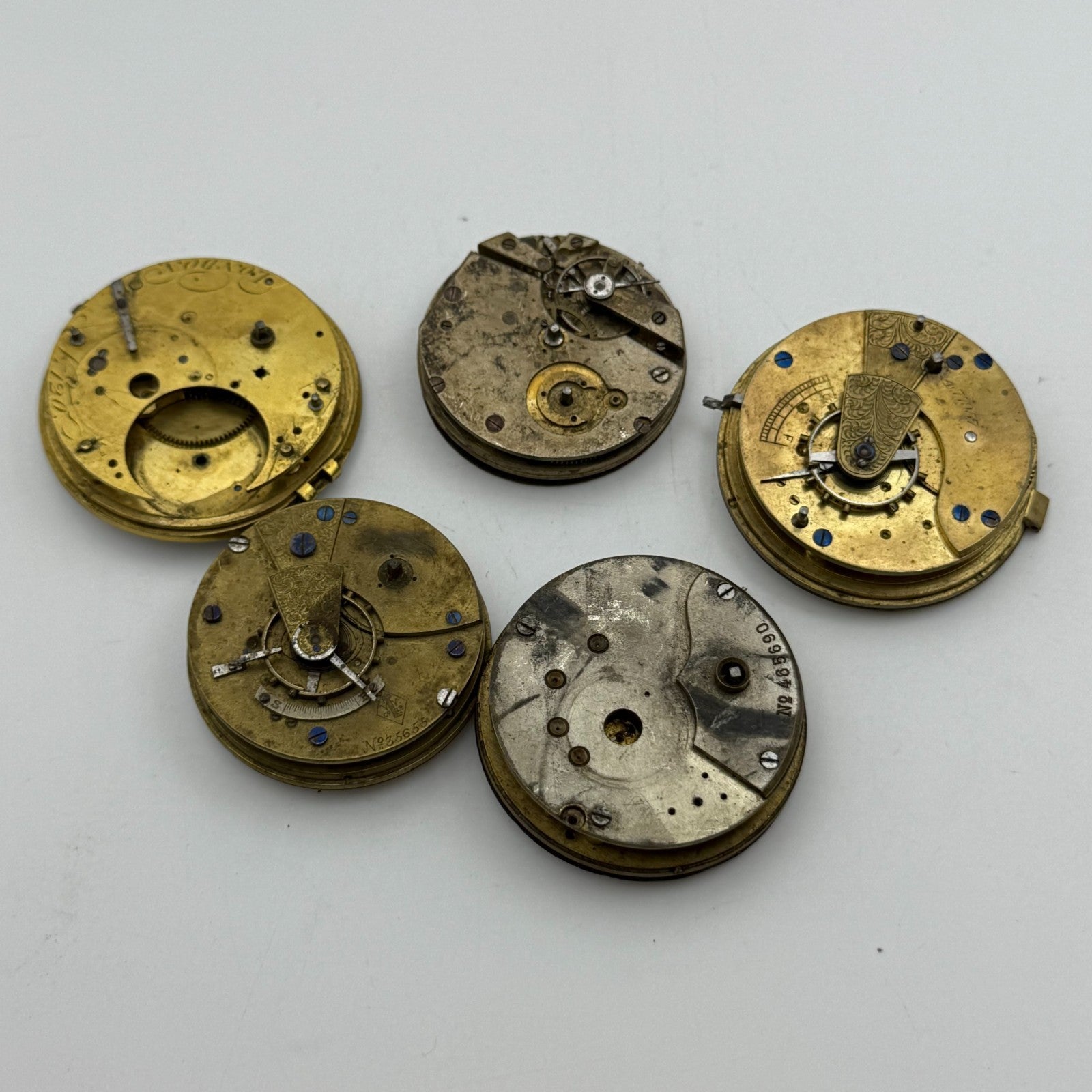 Bundle Of 5 Mixed Antique / Vintage Pocket Watch Movements PARTS REPAIR SPARES